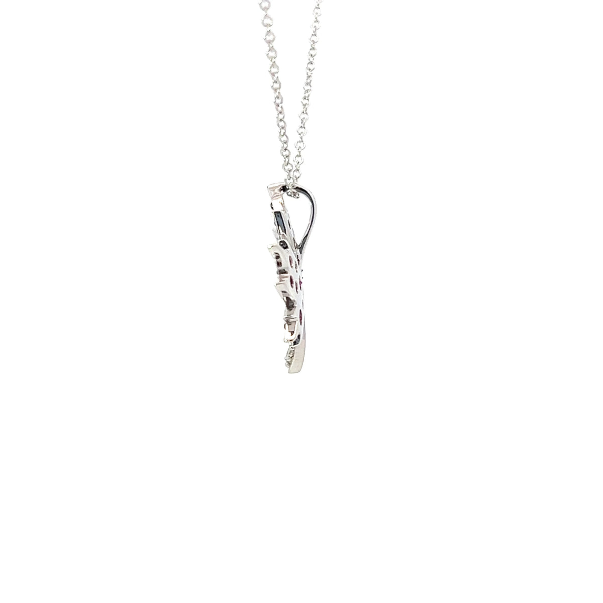 10K White Gold 0.45cttw Ruby and 0.015cttw Diamond Necklace with Cable Chain (Spring Clasp) - Adjustable 17 - 18 Inches