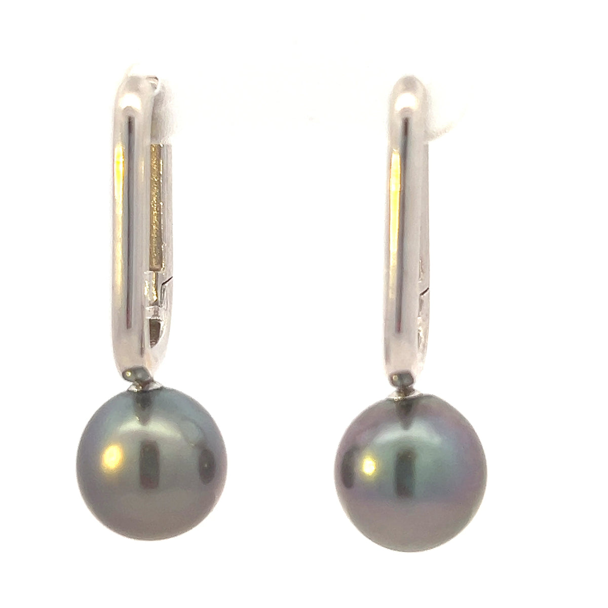 10K White Gold Tahitian Pearl Drop / Dangle Huggie Earrings