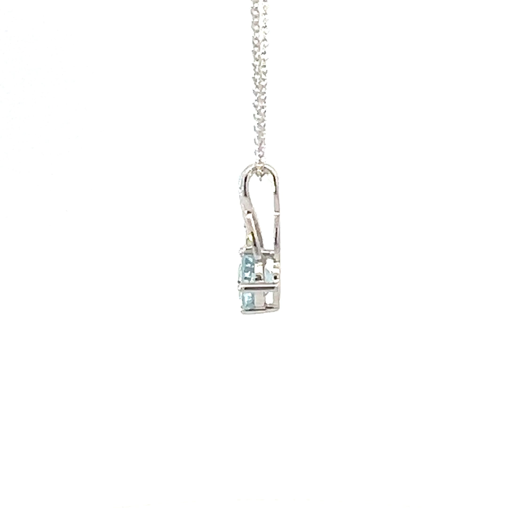 10K White Gold 5.0mm Round Cut Aquamarine & 0.01cttw Diamond Pendant - 18"