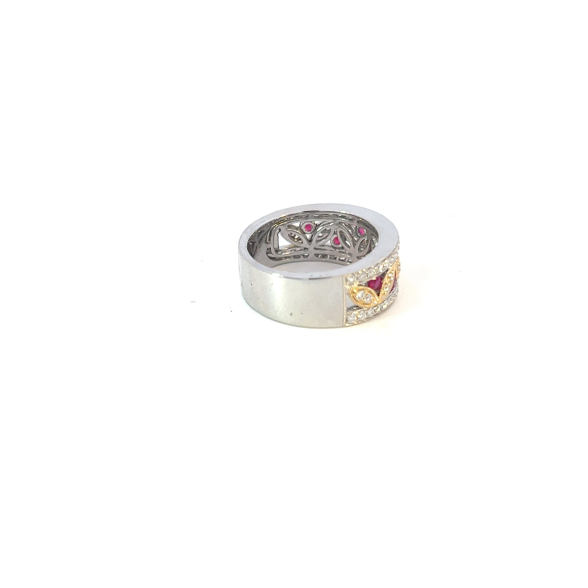 Anillo de diamantes y rubíes de oro blanco y amarillo de 14 quilates - talla 6,5