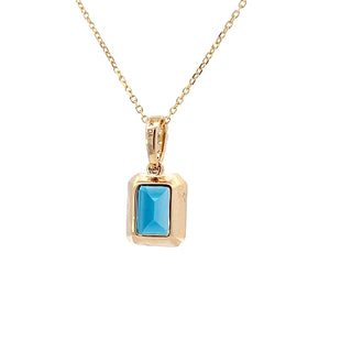 14K Yellow Gold Blue Topaz & Diamond Pendant, 18"