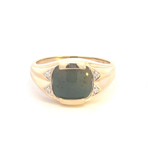 10K Yellow Gold 0.02cttw Diamond and Bloodstone Gents Ring, size 10