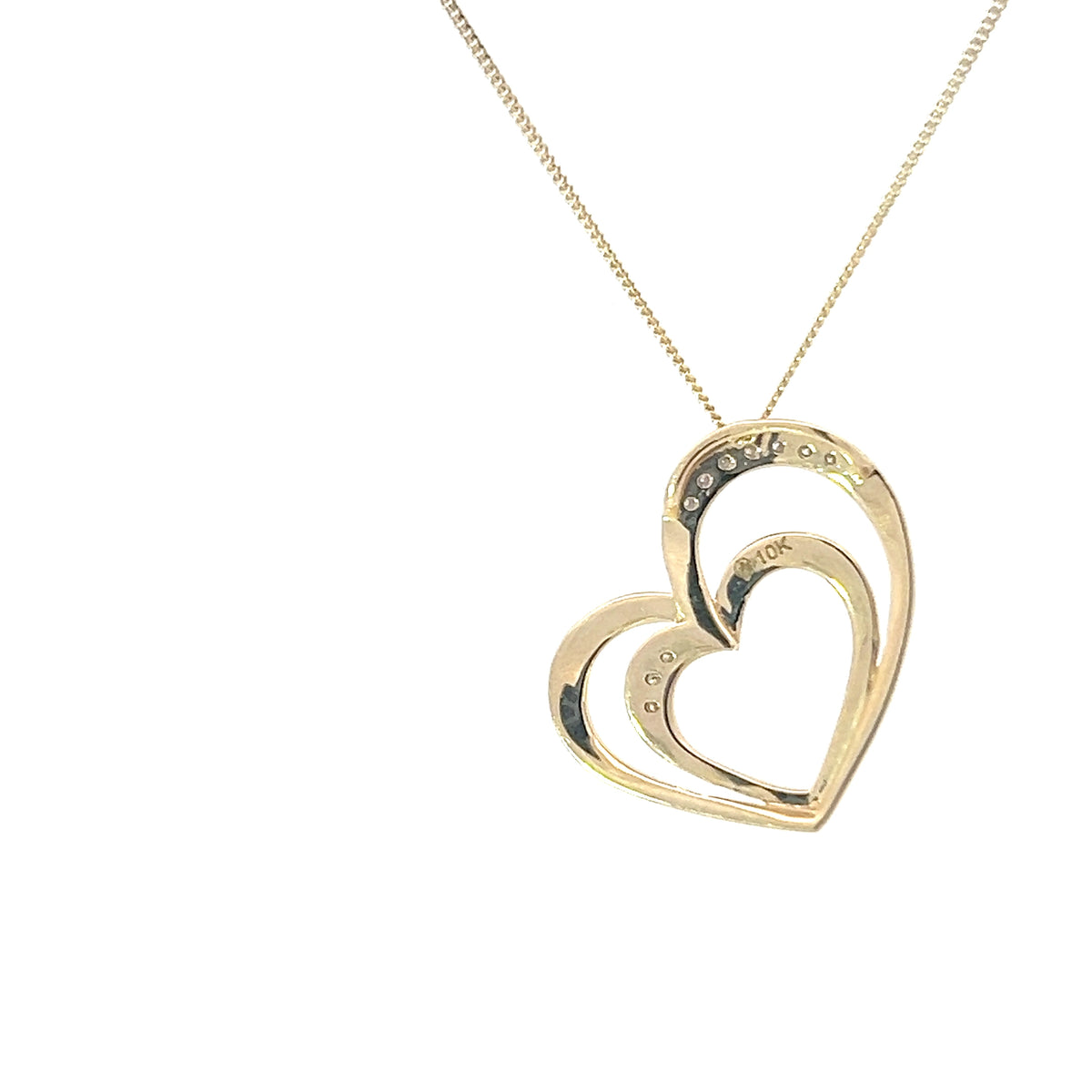 10K Yellow Gold 0.068cttw Diamond Heart Pendant, 18&quot;