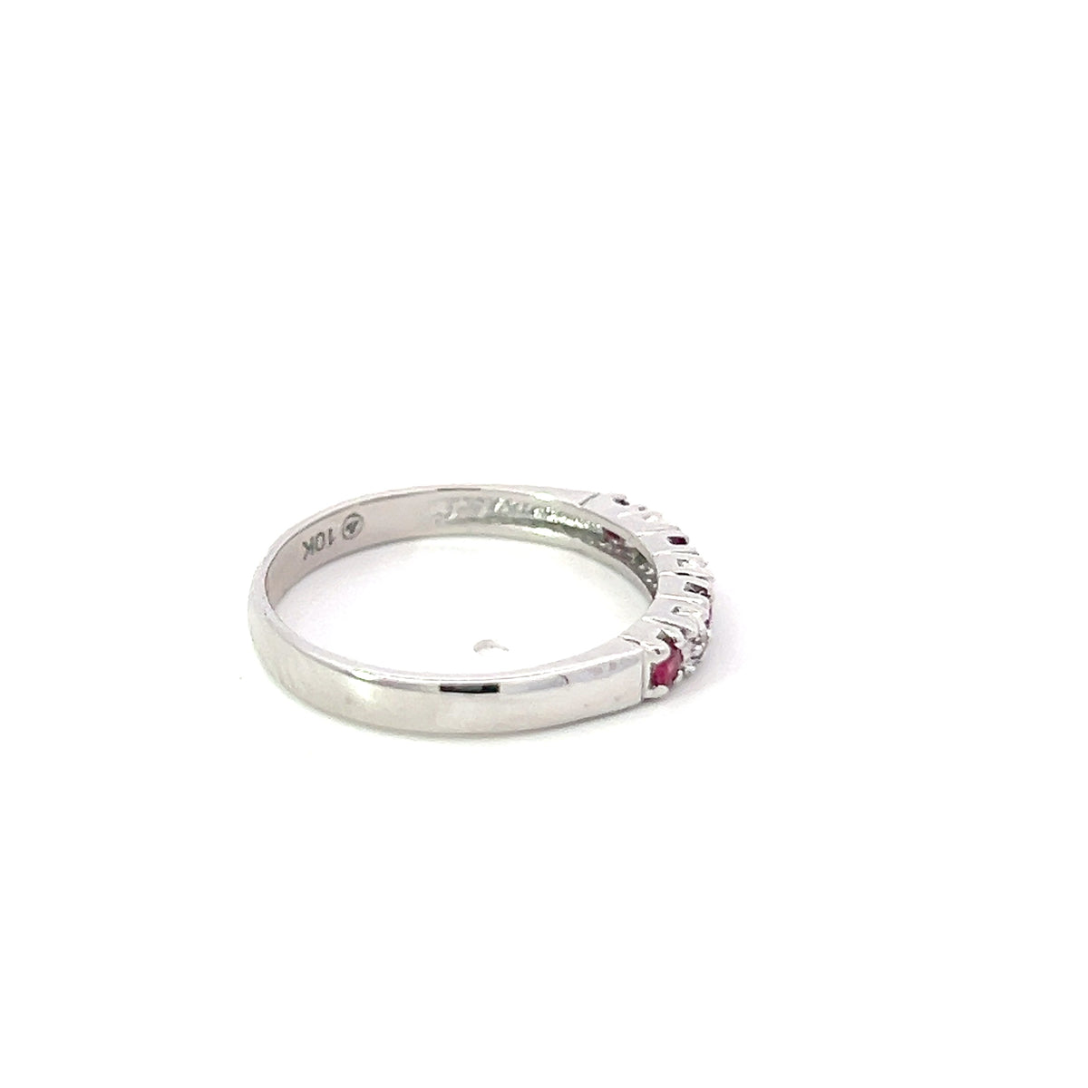 10K White Gold 0.02cttw Diamond with Ruby Ring - Size 6.5