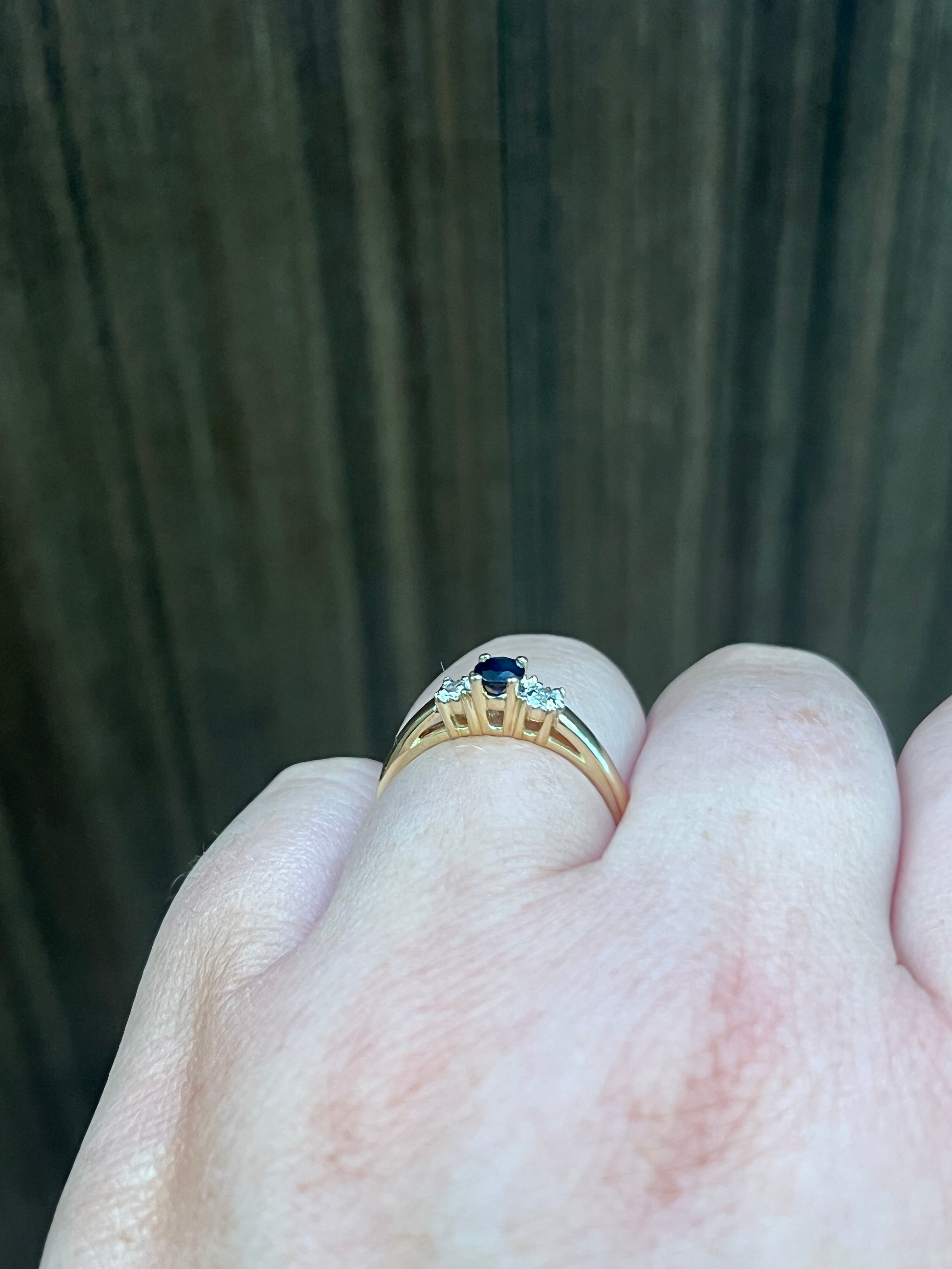 10K Yellow Gold Sapphire and Diamond 3 Stone Ring - Size 6
