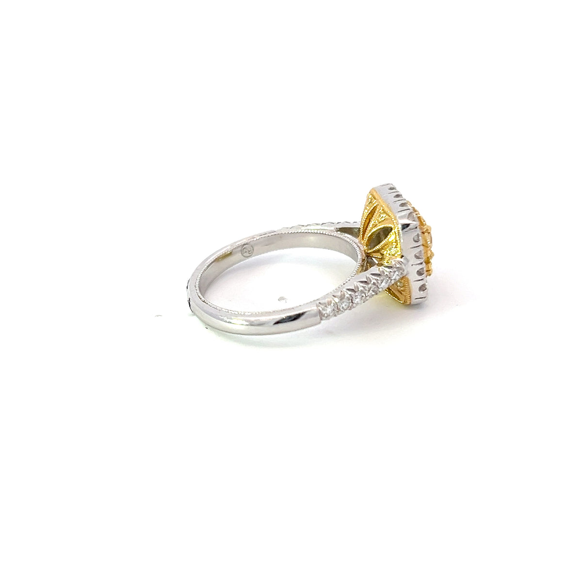 18K White Gold Fancy Yellow and White Diamond Ring - size 6.5