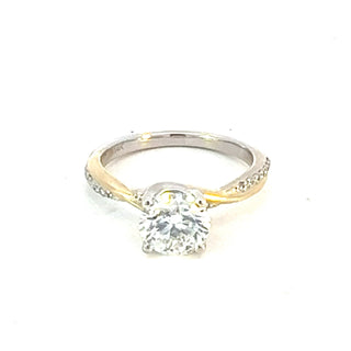 Anillo de diamantes redondos de talla brillante cultivados en laboratorio de 1,60 quilates de oro blanco y amarillo de 14 quilates