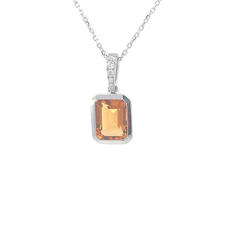 Colgante de oro blanco de 14 quilates con citrino de 1,30 quilates y diamante de 0,05 quilates, 18"