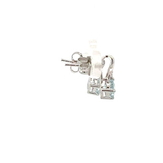 Pendientes de oro blanco de 10 quilates con diamantes y aguamarina