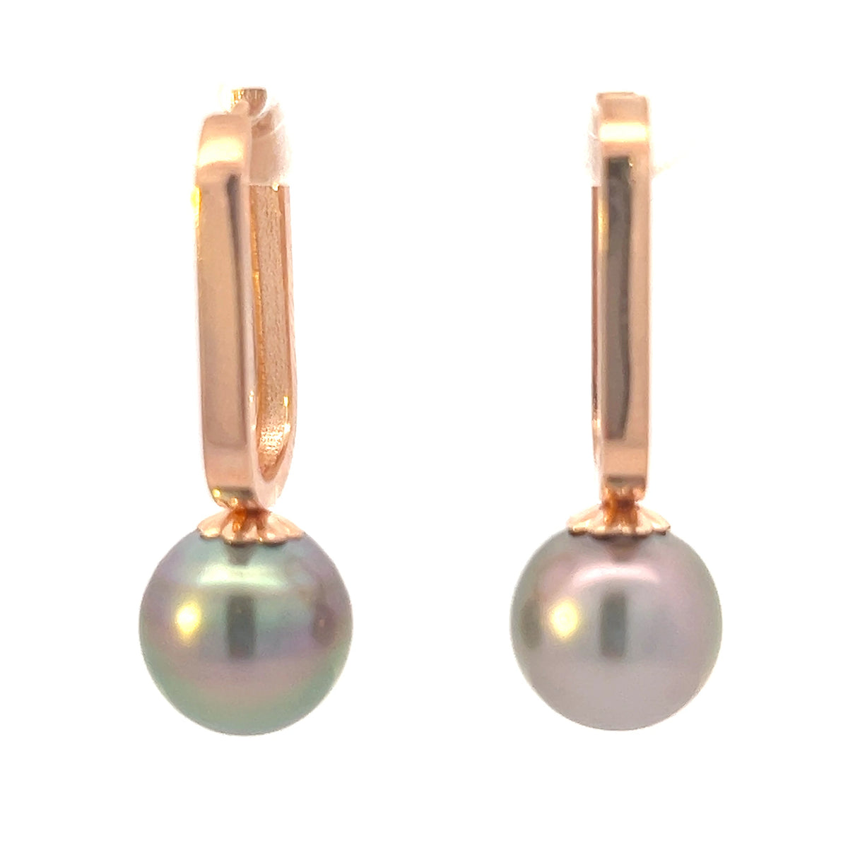 10K Rose Gold Tahitian Pearl Drop / Dangle Huggie Earrings