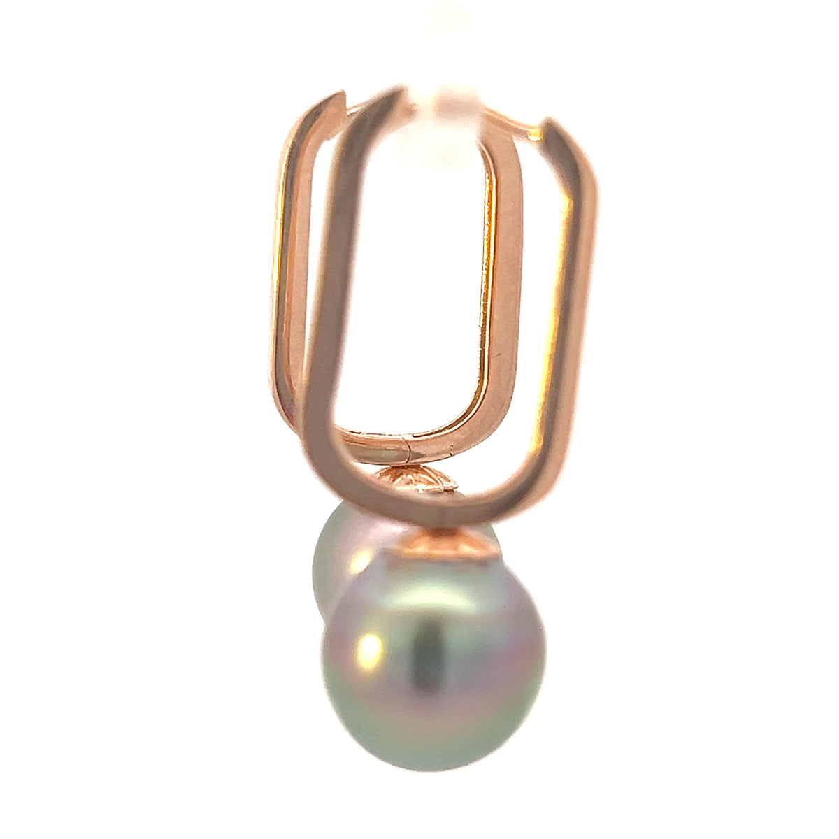 10K Rose Gold Tahitian Pearl Drop / Dangle Huggie Earrings