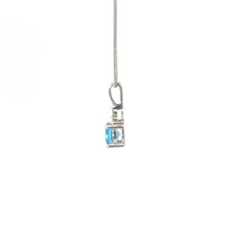 10K White Gold Blue Topaz & Diamond Pendant
