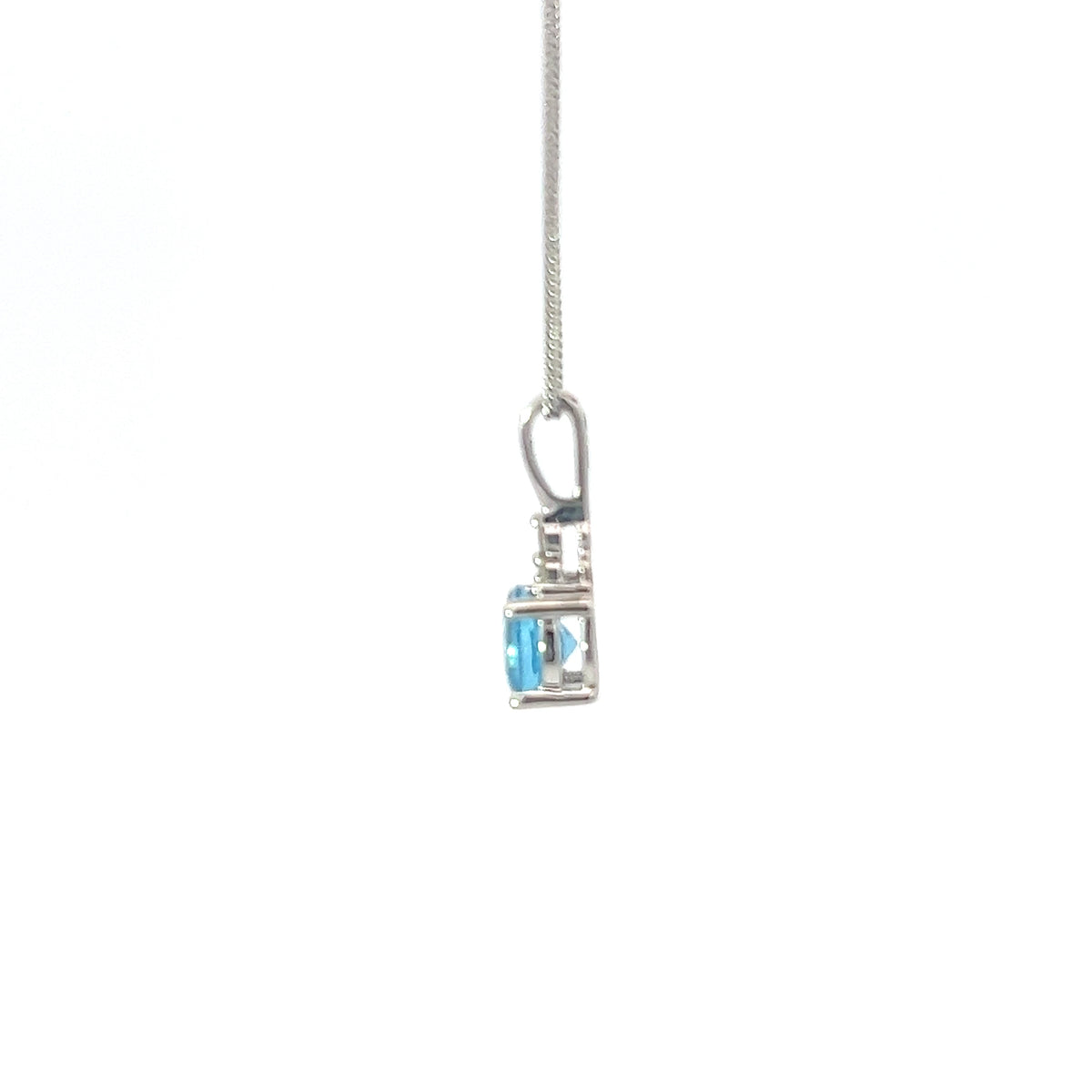 10K White Gold Blue Topaz &amp; Diamond Pendant