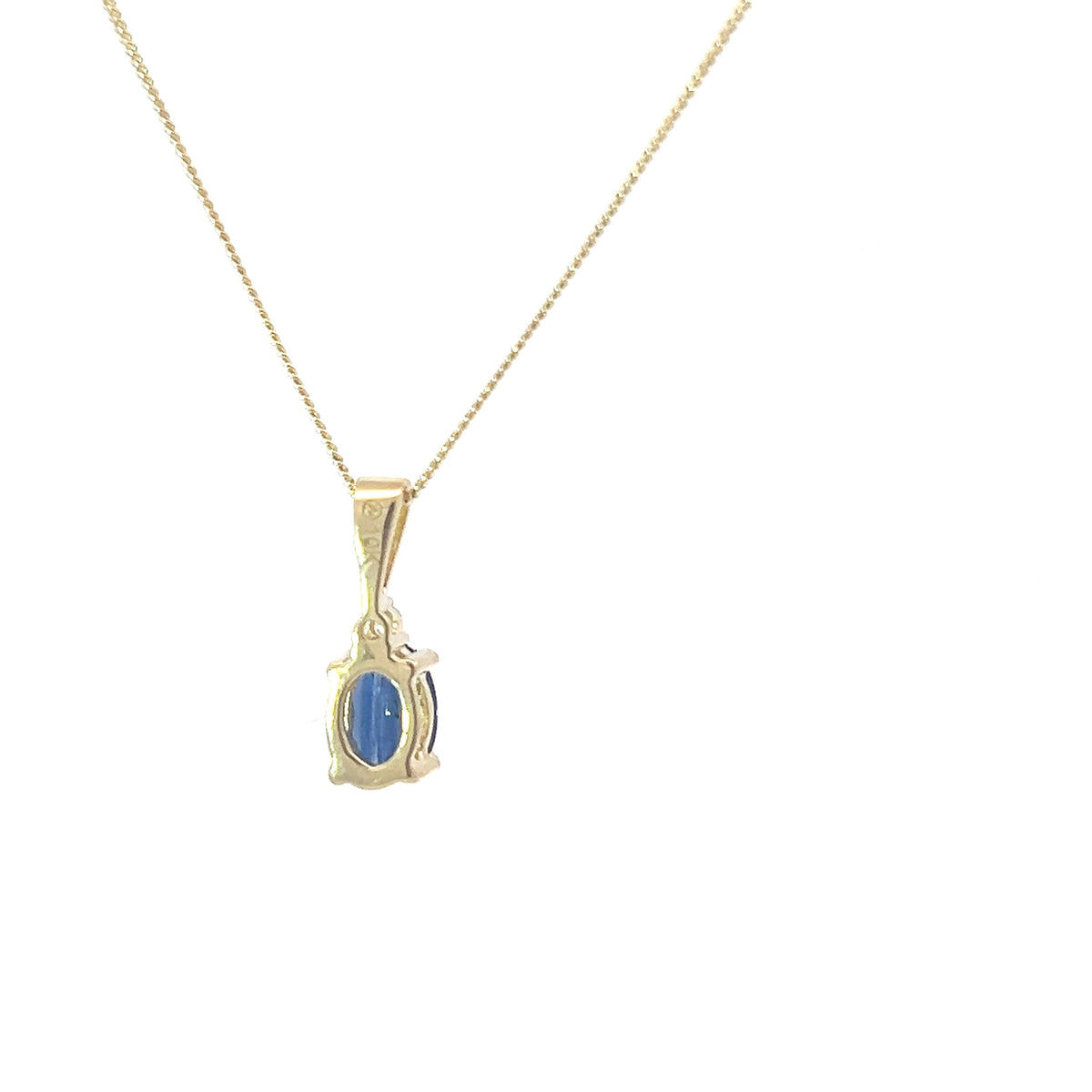 10K Yellow Gold Sapphire and Diamond Pendant - 18 inches