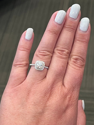 18K White Gold 0.95cttw Lab Grown Diamond Double Halo Engagement Ring