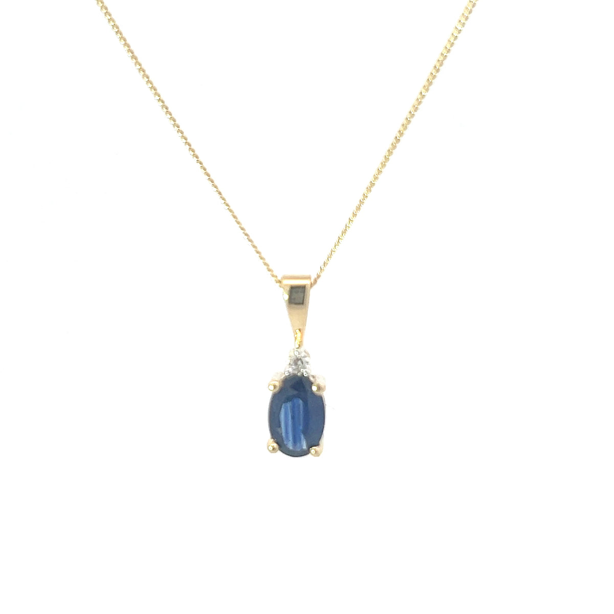 10K Yellow Gold Sapphire and Diamond Pendant - 18 inches