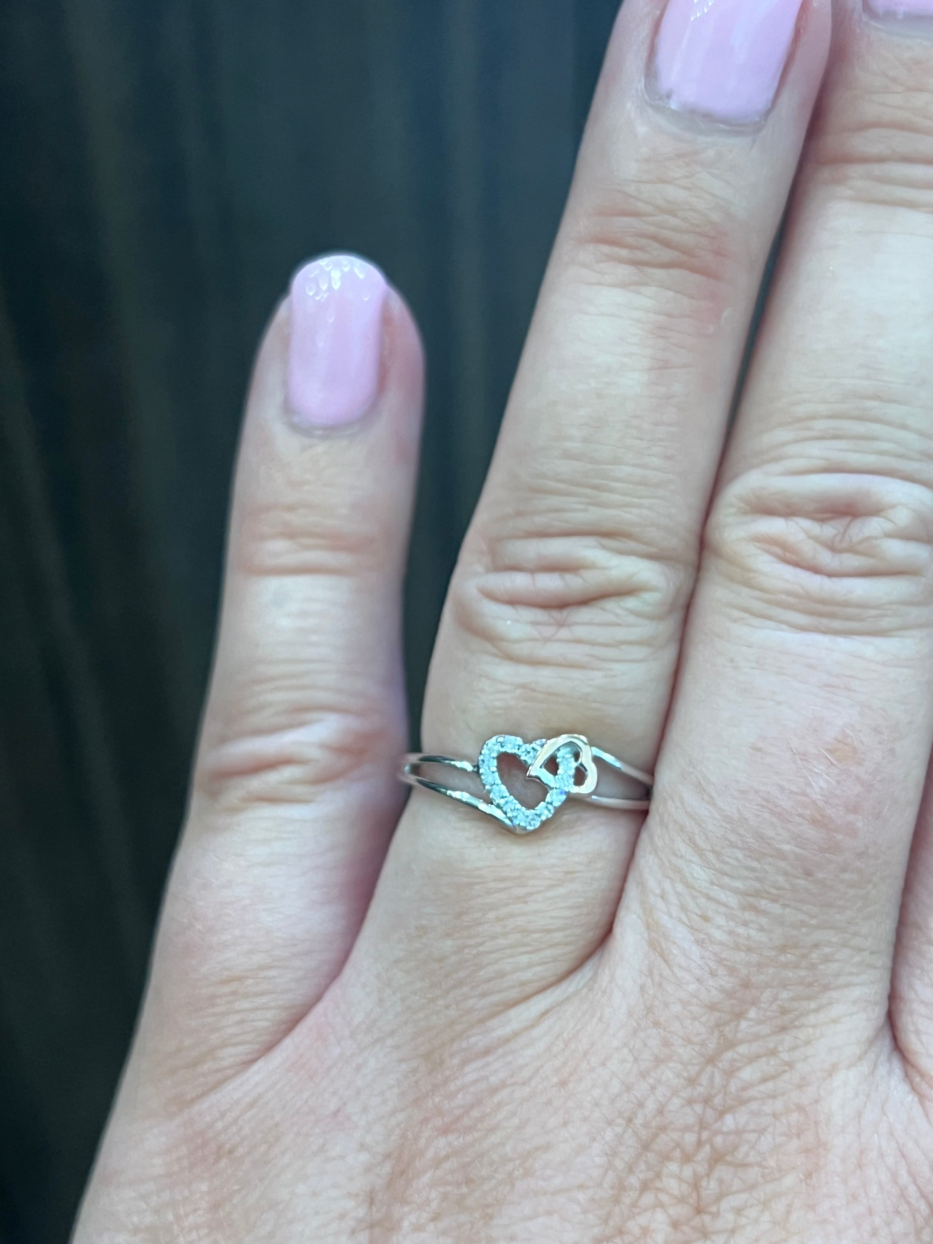 10K White Gold Heart Shape 0.054cttw Diamond Ring, size 6.5