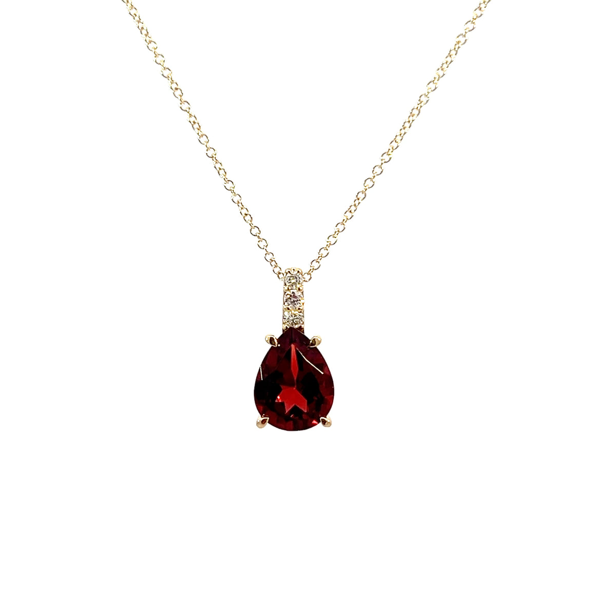 10K Yellow Gold 2.0cttw Garnet and 0.059cttw Diamond Pendant with Rolo Chain - 18 Inches