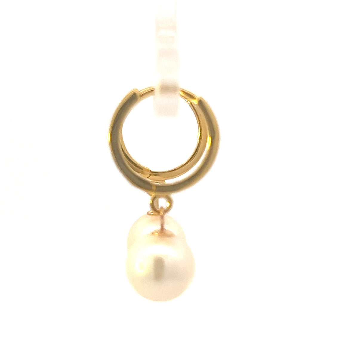 14K Yellow Gold Cultured Pearl Drop / Dangle Huggie Earrings