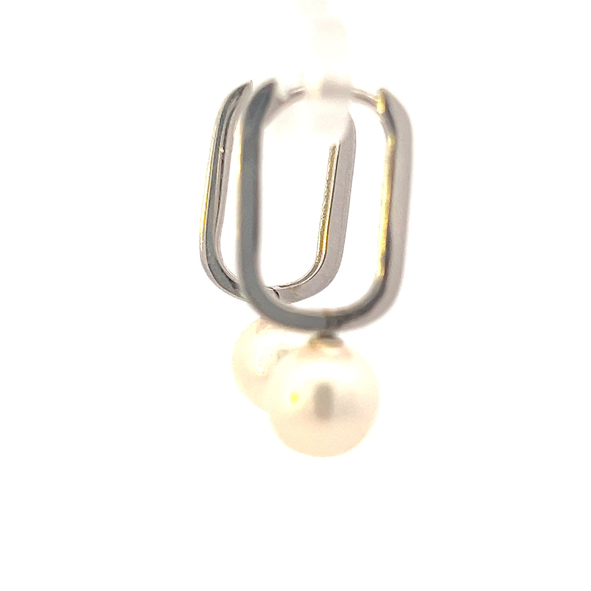 10K White Gold Cultured Pearl Drop / Dangle Huggie Earrings