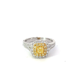 Anillo elegante de oro blanco de 14 quilates con diamantes amarillos y blancos - tamaño 6,5