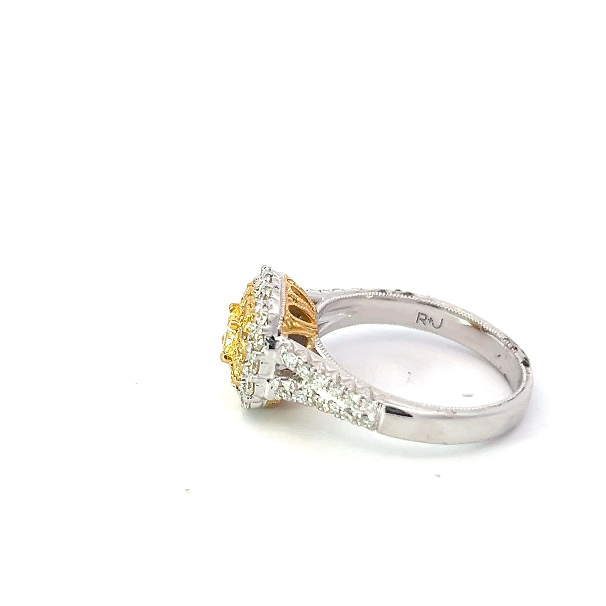 14K White Gold Fancy Yellow and White Diamond Ring - size 6.5