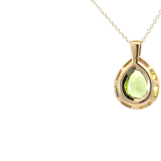 10K Yellow Gold Peridot and Diamond Pendant - 18 inches