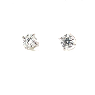 Pendientes estilo conjunto de garra solitario con diamantes de talla brillante redondos cultivados en laboratorio de oro blanco de 14 quilates