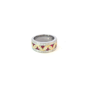 Anillo de diamantes y rubíes de oro blanco y amarillo de 14 quilates - talla 6,5