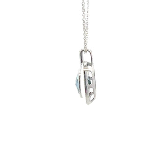 10K White Gold London Blue Topaz, Diamond and White Enamel Necklace - 18 Inches
