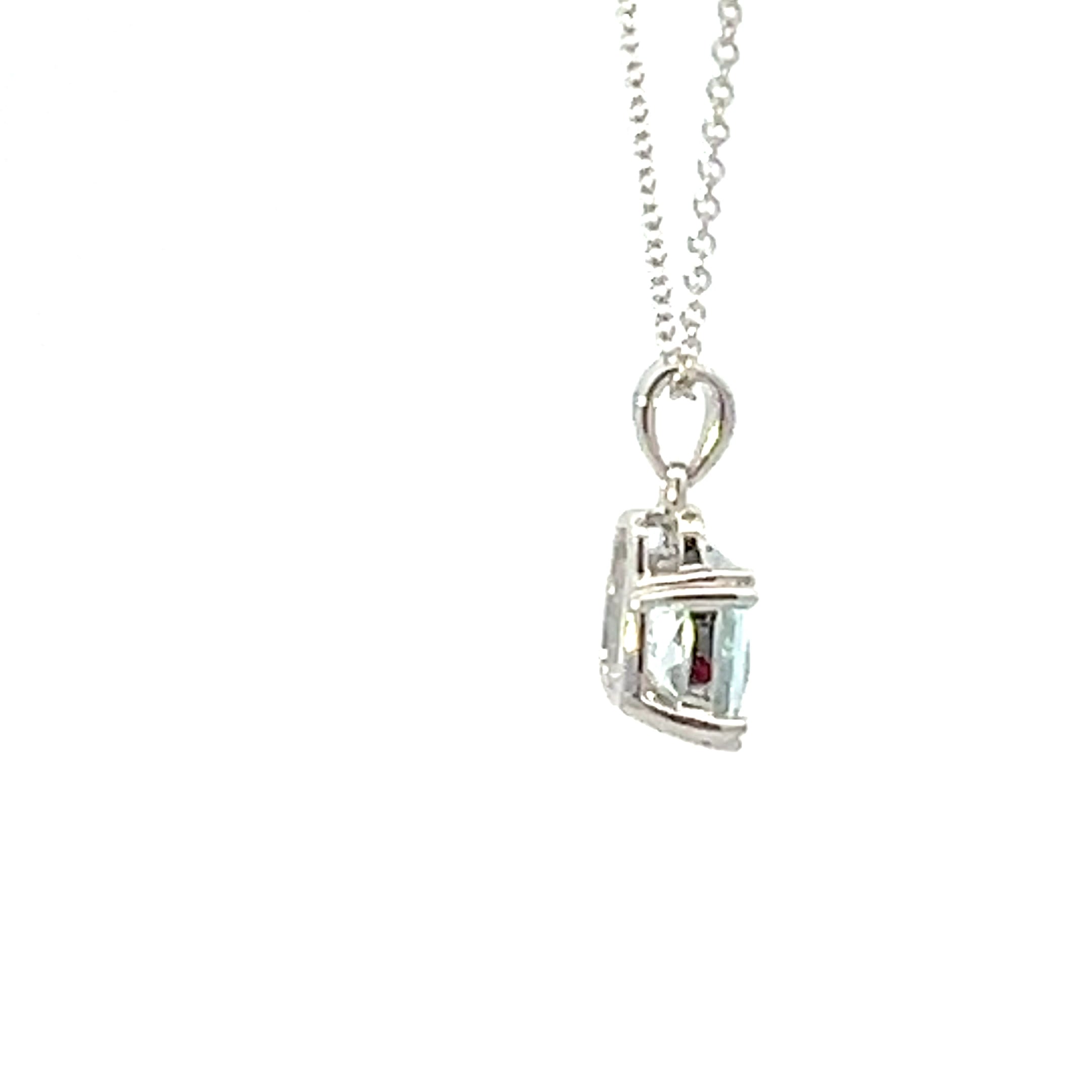 10K White Gold 6.0mm Cushion Cut Aquamarine & 0.01cttw Diamond Pendant - 18"