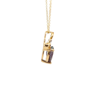 10K Yellow Gold 7x5mm Pear Cut Created Alexandrite and 0.018cttw Diamond Necklace - 18 Inches