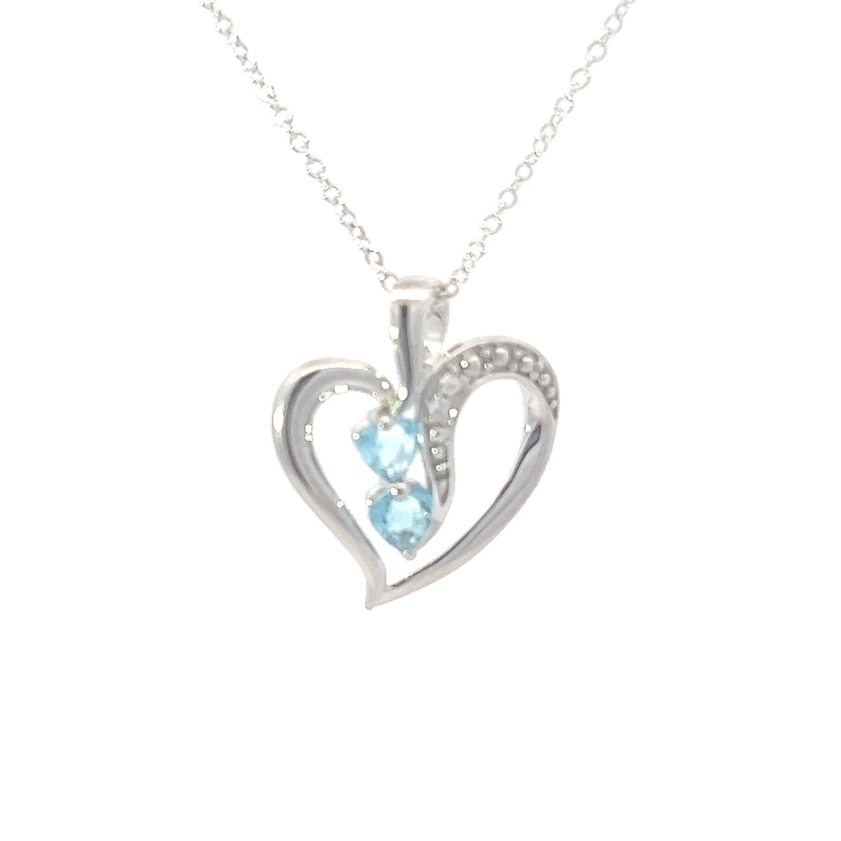 10K White Gold Swiss Blue Topaz and Diamond Heart Necklace - 18 Inches