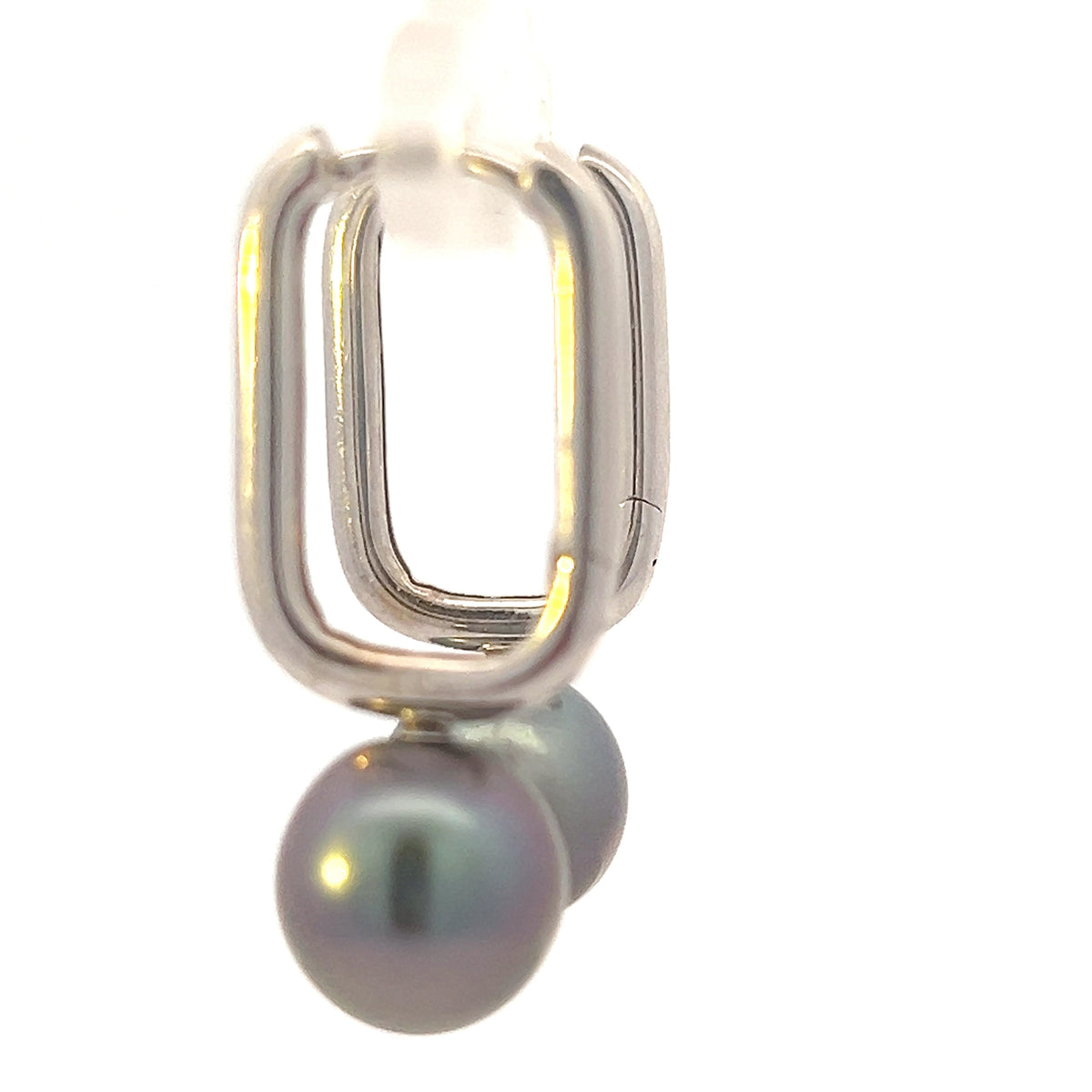 10K White Gold Tahitian Pearl Drop / Dangle Huggie Earrings