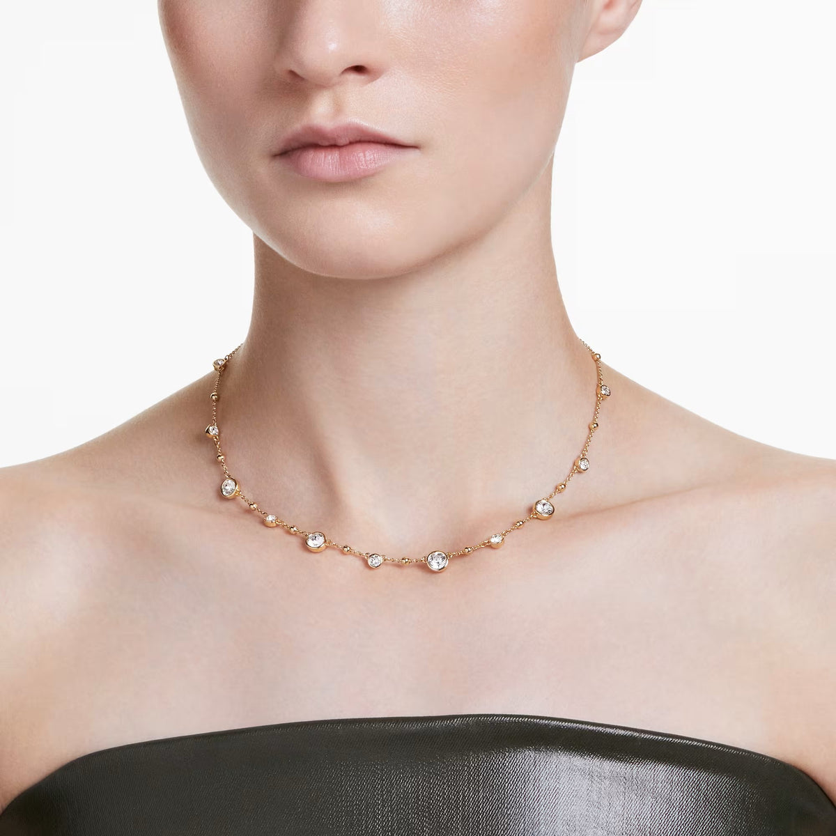 Swarovski - Imber necklace, Round cut, Scattered design, White, Gold-tone plated - 5680090