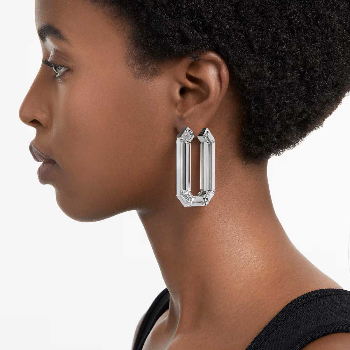 Swarovski -  Lucent hoop earrings, Statement, Octagon shape, White - 5671087
