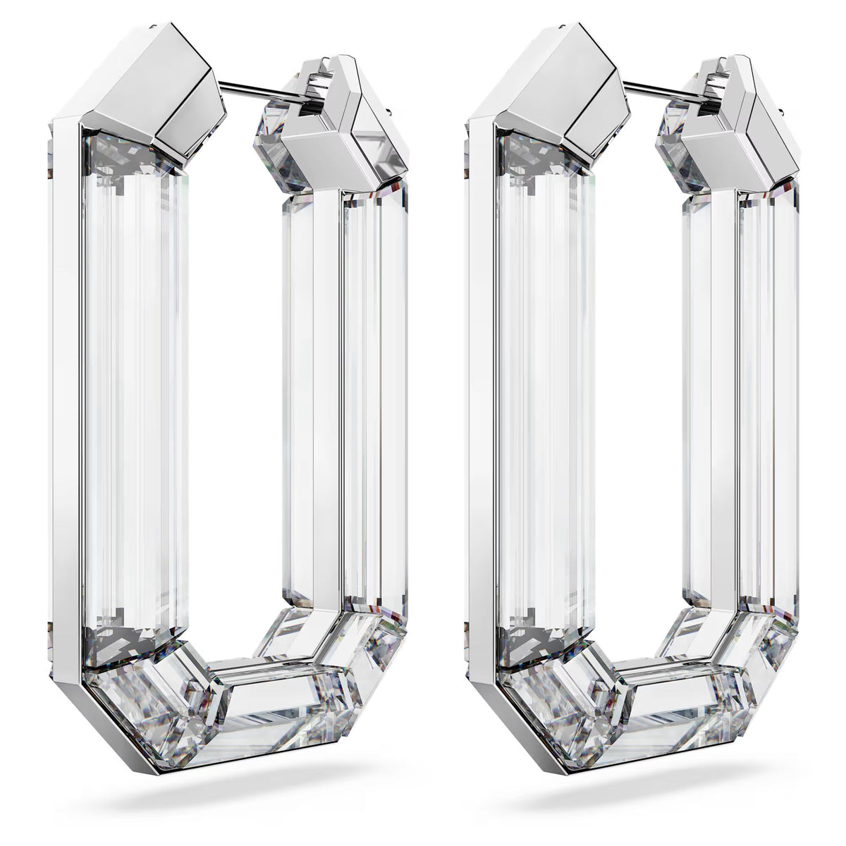 Swarovski -  Lucent hoop earrings, Statement, Octagon shape, White - 5671087