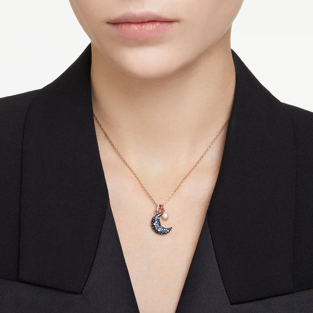 Swarovski Sublima/Luna pendant Crystal pearl, Moon, Multicoloured, 18k rose gold plated - 5671585