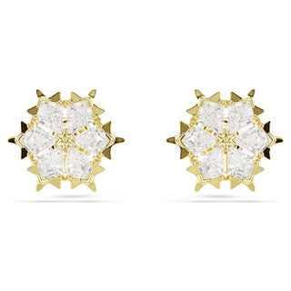 Swarovski Magic stud earrings, Mixed cuts, Snowflake, White, 18K gold finish 5757816