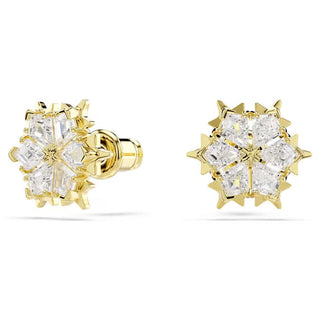 Swarovski Magic stud earrings, Mixed cuts, Snowflake, White, 18K gold finish 5757816