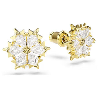 Swarovski Magic stud earrings, Mixed cuts, Snowflake, White, 18K gold finish 5757816