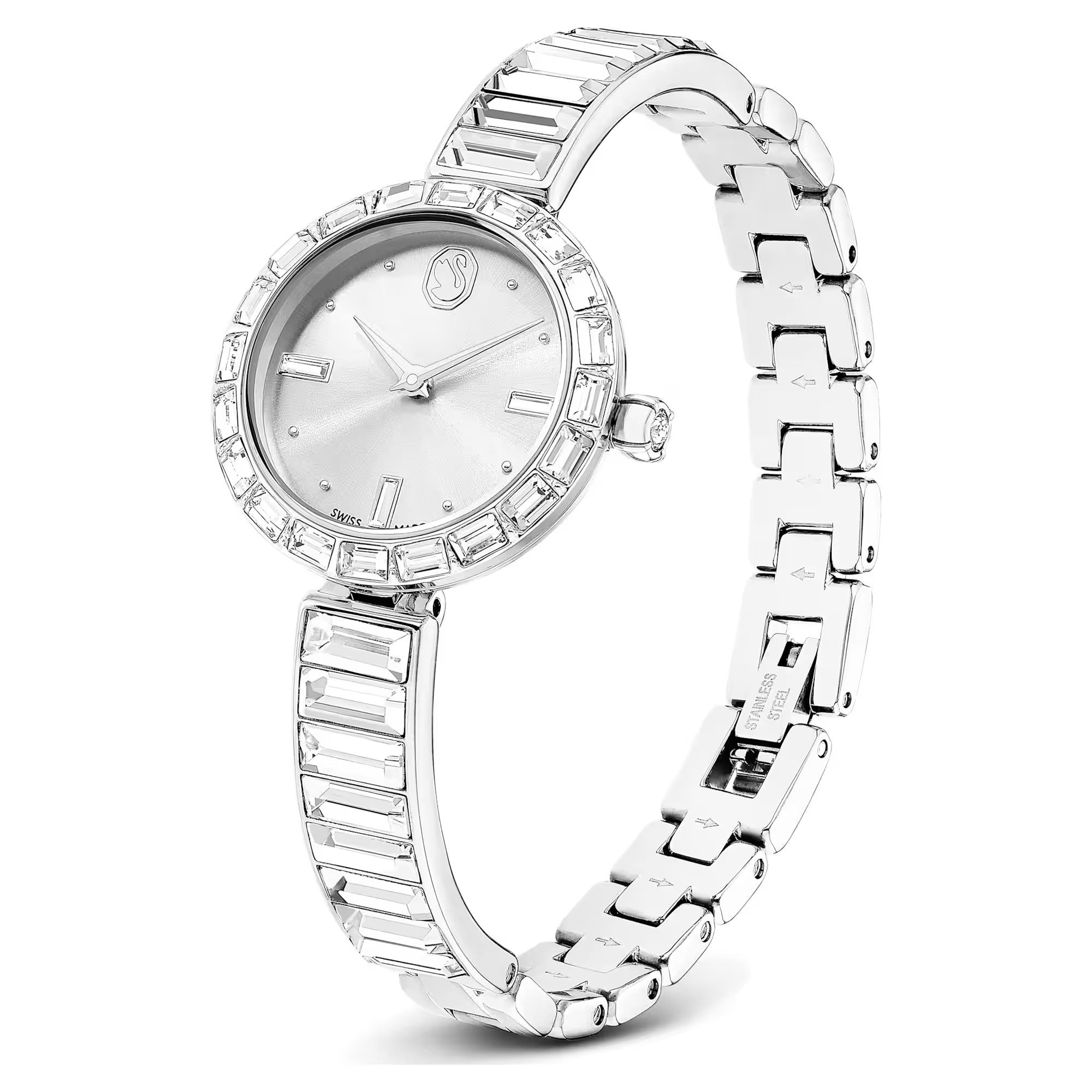 Swarovski Matrix Bangle watch, Swiss Made, Crystal bracelet, White, Stainless Steel 5677487