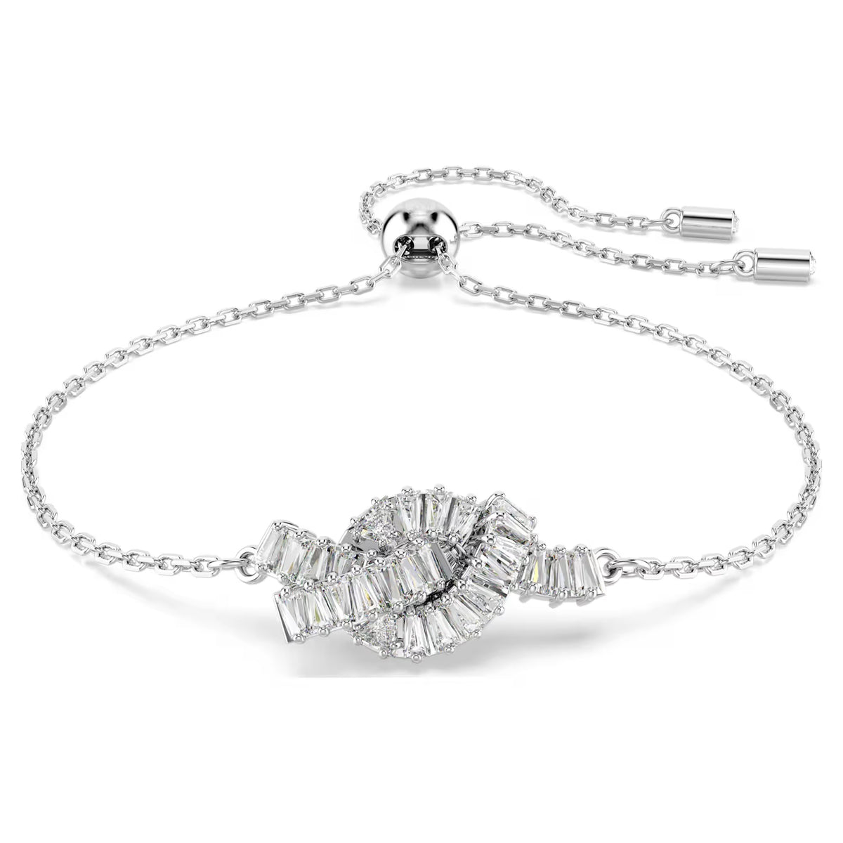 Swarovski Matrix bracelet, Baguette cut, Knot, White, Rhodium plated 5731101
