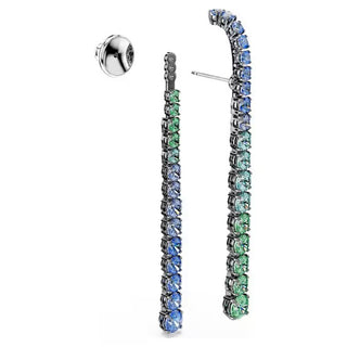 Swarovski Matrix drop earrings Gradient of round cuts, Multicoloured, Ruthenium plated 5741390