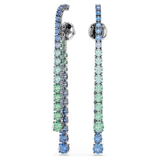 Swarovski Matrix drop earrings Gradient of round cuts, Multicoloured, Ruthenium plated 5741390