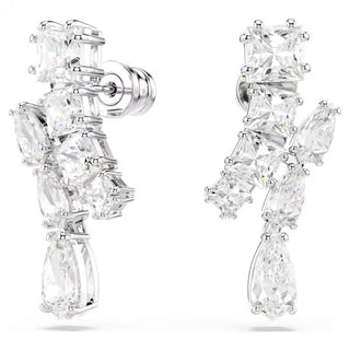 Swarovski - Matrix drop earrings, Mixed cuts, White, Rhodium plated - 5700418