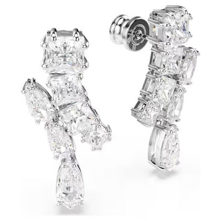 Swarovski - Matrix drop earrings, Mixed cuts, White, Rhodium plated - 5700418