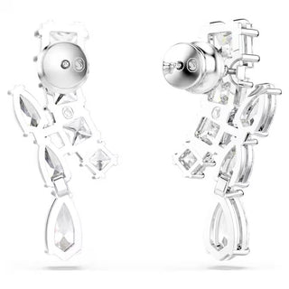 Swarovski - Matrix drop earrings, Mixed cuts, White, Rhodium plated - 5700418