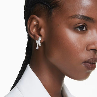 Swarovski - Matrix drop earrings, Mixed cuts, White, Rhodium plated - 5700418