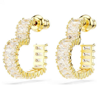 Swarovski -  Matrix hoop earrings, Baguette cut, Heart, Small, White, Gold-tone plated - 5693512